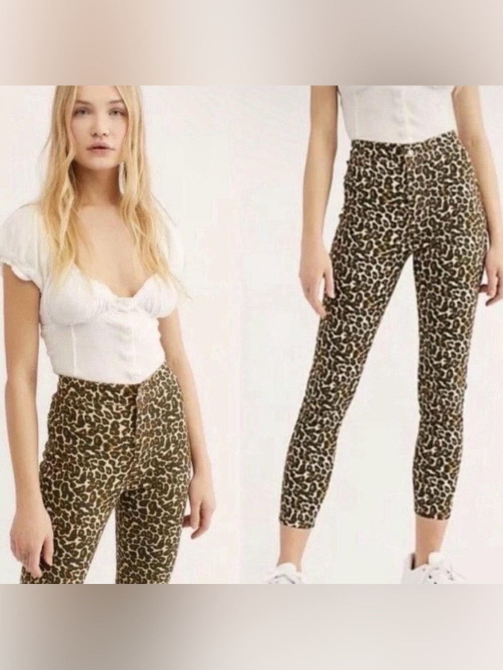 We The Free by Free People leopard print skinny jeans lightweight pants 28 NWOT
